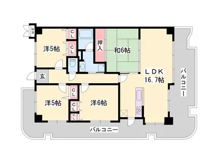 グレーシィ姫路白浜の宮(4LDK/5階)の間取り写真