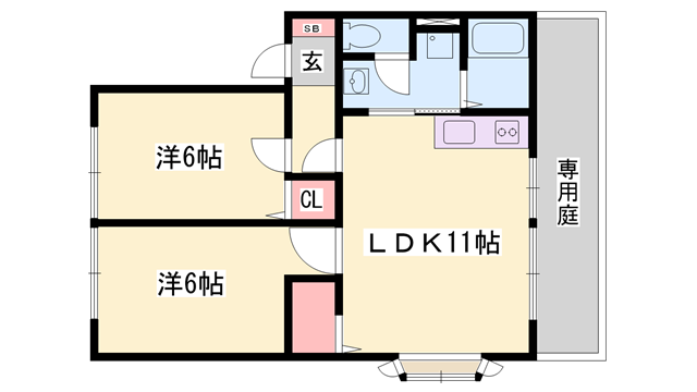 サンビレッジ阿成(2LDK/2階)の間取り写真