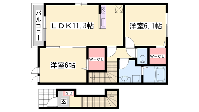 イリーデA棟(2LDK/2階)の間取り写真