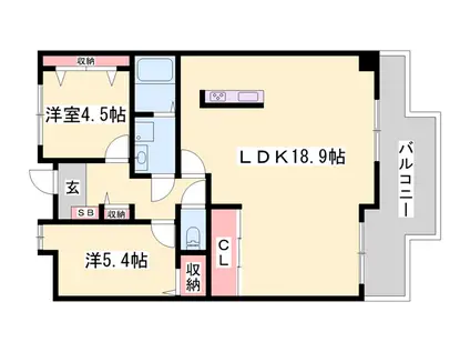 ネオハイツ今宿B棟(2LDK/12階)の間取り写真