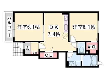 ピクシーズ・タウンⅠ(2DK/1階)の間取り写真