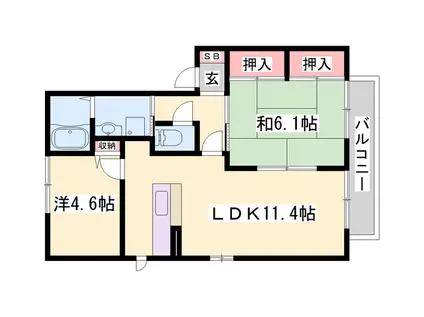 サンハイツ加古川Ⅱ(2LDK/2階)の間取り写真