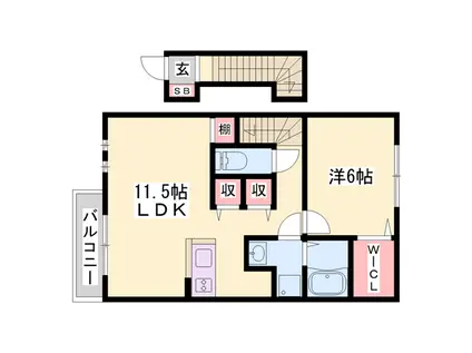 ソレアード1(1LDK/2階)の間取り写真