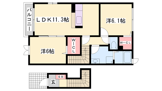 サニーレジデンス御着A(2LDK/2階)の間取り写真