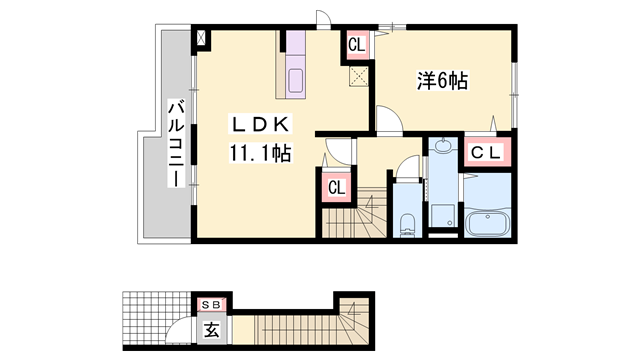 モーニング・グローリー3(1LDK/2階)の間取り写真