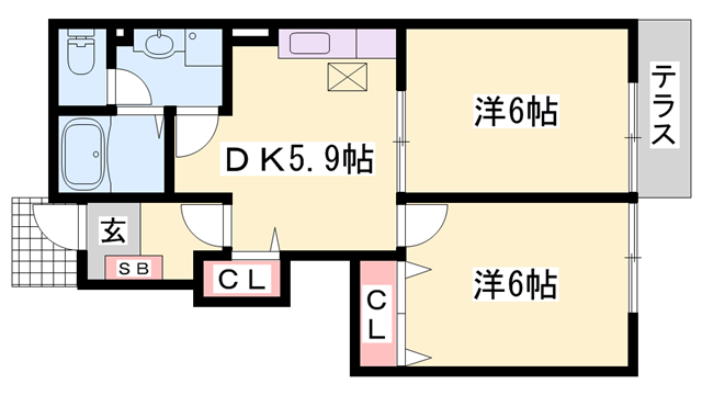 クリースⅡ(2DK/1階)の間取り写真