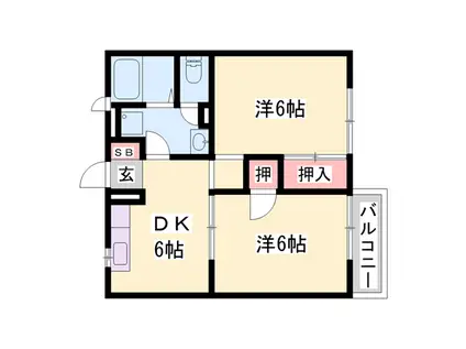 シャローガーデン(2DK/2階)の間取り写真