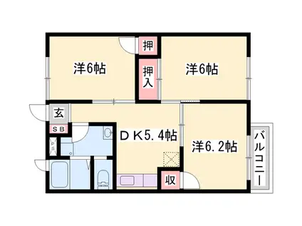 ソレイユ西本Ⅱ(3DK/1階)の間取り写真