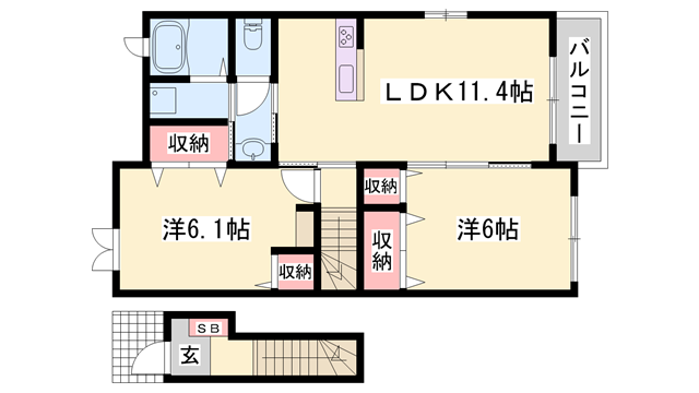 ハマナスⅡ(2LDK/2階)の間取り写真