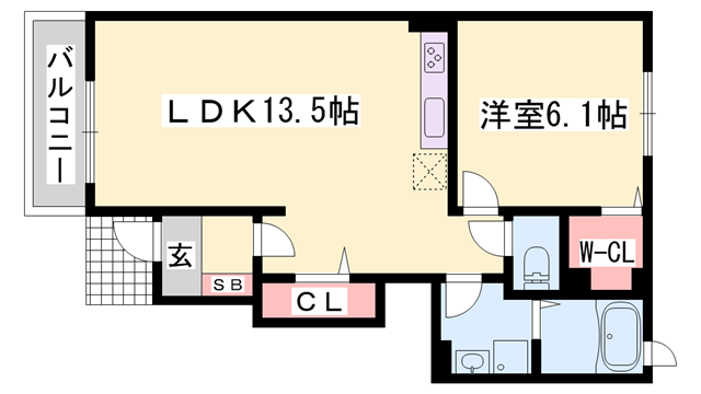 グランディールⅡ-B(1LDK/1階)の間取り写真