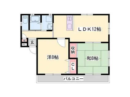 デュオ田寺(2LDK/1階)の間取り写真