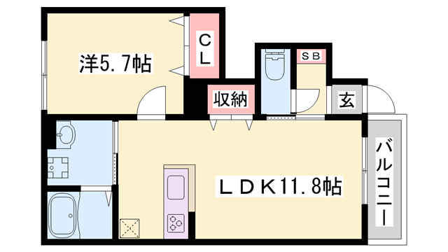 カーサグラス自由が丘(1LDK/1階)の間取り写真