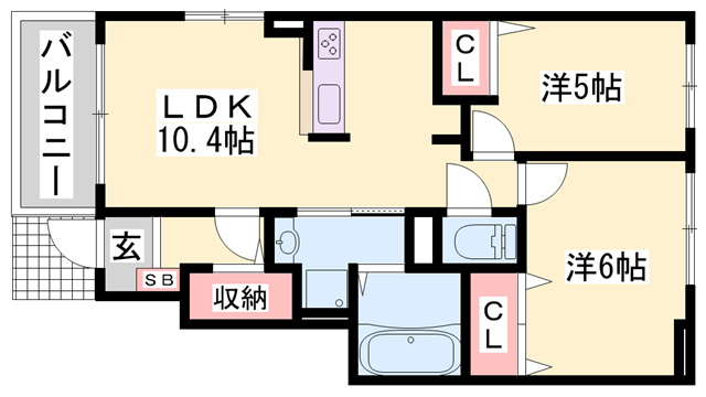 エアリーⅡ(2LDK/1階)の間取り写真