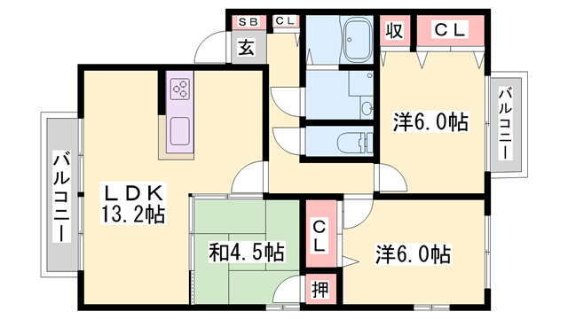 サンアベニュー田寺 2(3LDK/2階)の間取り写真