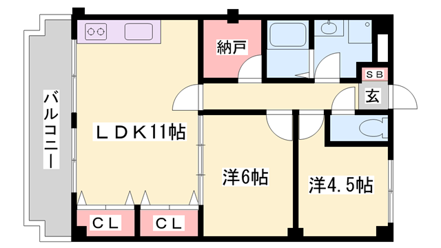 ヴィラデルソーレ(2LDK/2階)の間取り写真