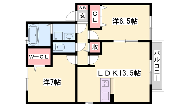 メゾンウイング(2LDK/2階)の間取り写真