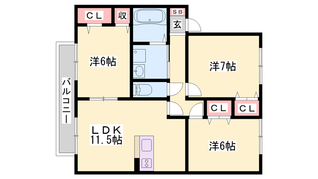 ルミノーゾ網干(3LDK/2階)の間取り写真