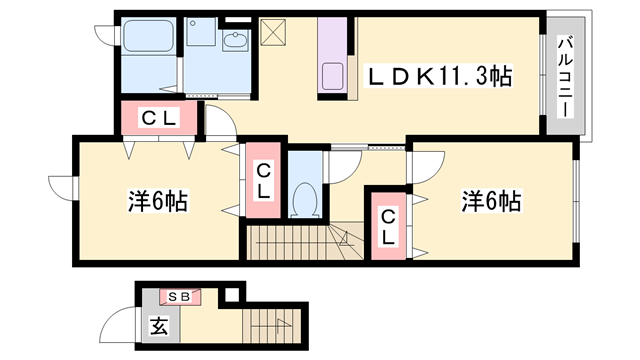 エクセルシア B棟(2LDK/2階)の間取り写真