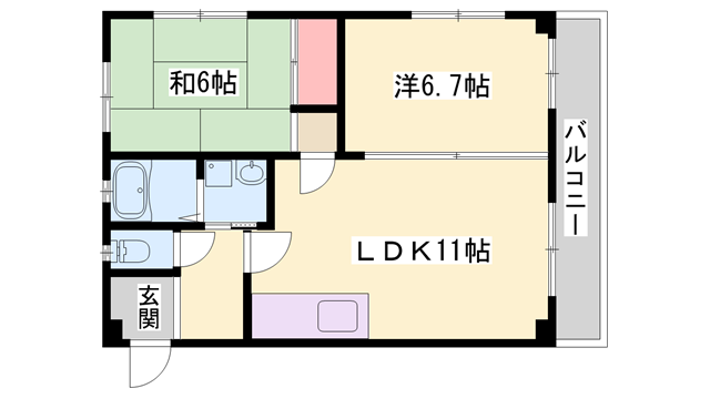 ピュアコート西夢前台(2LDK/1階)の間取り写真
