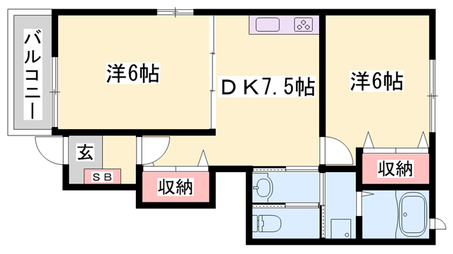 アウローラA(2DK/1階)の間取り写真