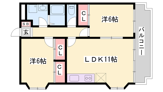 アクロポリスⅡ(2LDK/2階)の間取り写真
