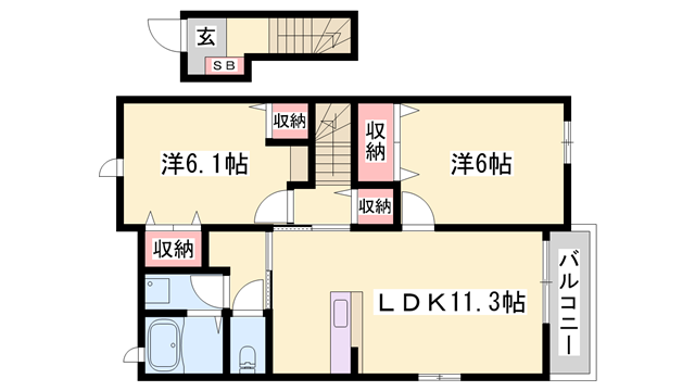 アベニール・フルール(2LDK/2階)の間取り写真