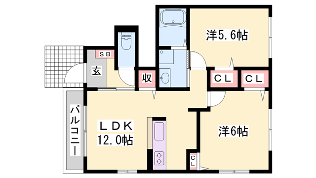 アンフィニレーヴ2(2LDK/1階)の間取り写真