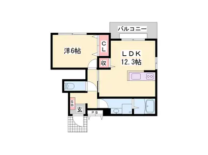 ブルック・パーク・サイド(1LDK/1階)の間取り写真