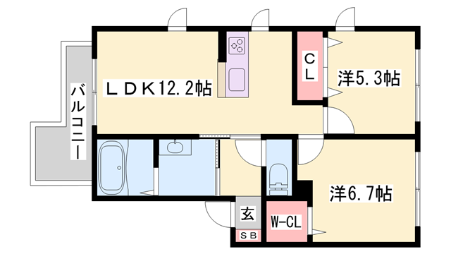 フェニックス広畑(2LDK/1階)の間取り写真