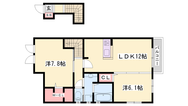 ローヤルヴィラ勝原(2LDK/2階)の間取り写真