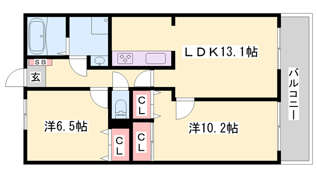 キャッスルコート御立唐立(2LDK/3階)の間取り写真