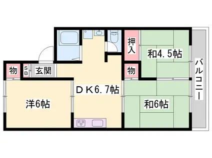 山陽電気鉄道本線 別府駅(兵庫) 徒歩15分 2階建 築41年(3DK)の間取り写真