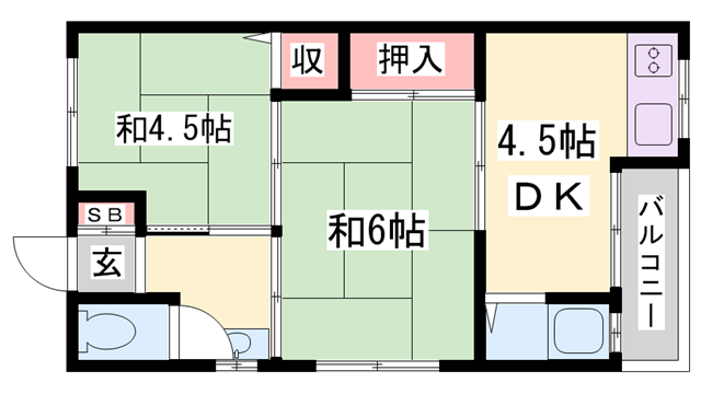 高芝荘(2K/1階)の間取り写真
