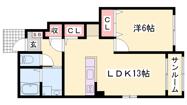 ミルキーウェイB(1LDK/1階)の間取り写真