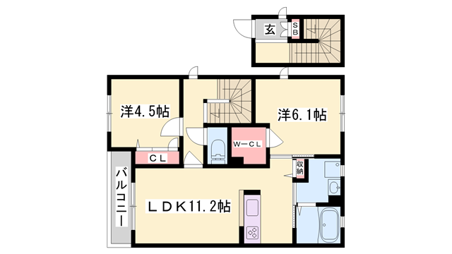 アトリエール 上中 A棟・B棟(2LDK/2階)の間取り写真