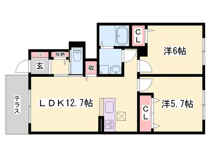 アトリエール 上中 A棟・B棟(2LDK/1階)の間取り写真