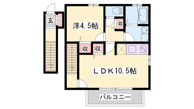 ピクシーヒルズ北平野(1LDK/2階)の間取り写真