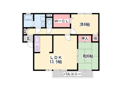 グリーンコートA棟(2LDK/1階)の間取り写真