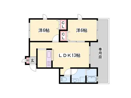 ルシエール本城(2LDK/1階)の間取り写真