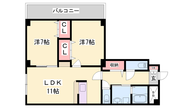 グランツ野里(2LDK/3階)の間取り写真