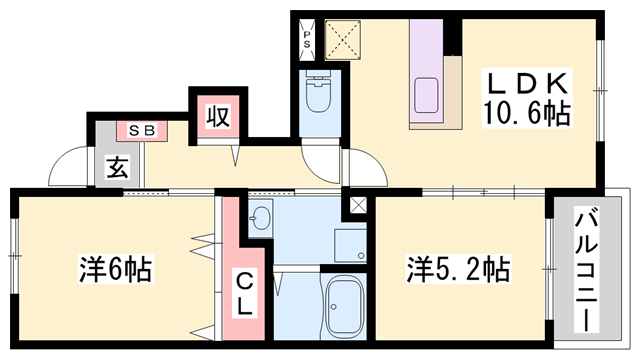 クール・ヴィヴァーチェC(2LDK/1階)の間取り写真