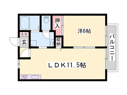 サンライフ森の西(2DK/2階)の間取り写真