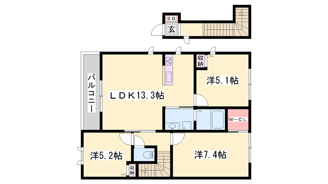 ハイツ熊見Ⅴ(3LDK/2階)の間取り写真