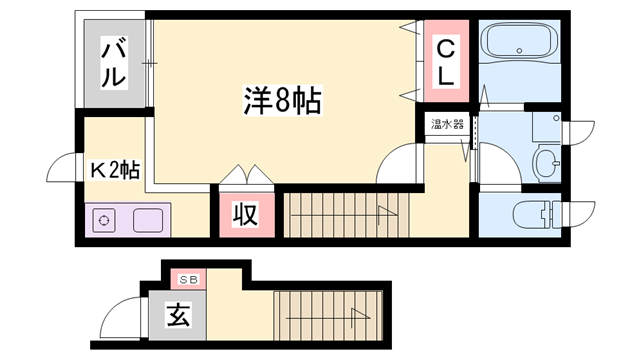 ルシエール姫路(1K/2階)の間取り写真
