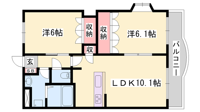 ロイヤルヒルズ青山(2LDK/4階)の間取り写真