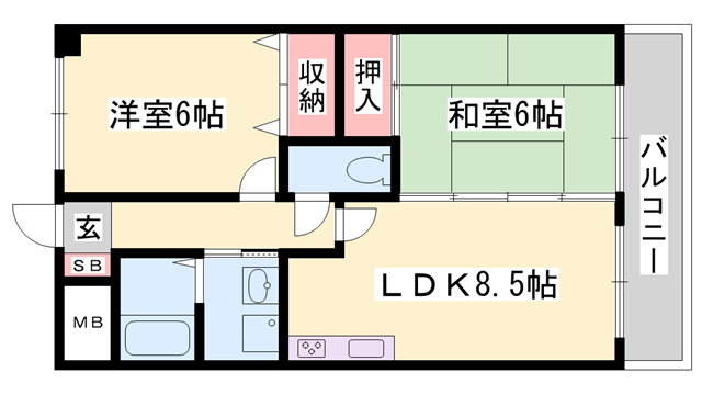 プランドール柳井(2LDK/3階)の間取り写真