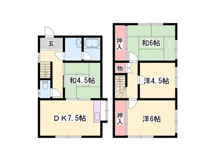 山陽本線 姫路駅 バス乗車時間：30分 書写ゴルフ前バス停で下車 徒歩10分 2階建 築27年(4DK)の間取り写真