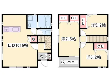 山陽本線 姫路駅 徒歩15分 2階建 築10年(3LDK)の間取り写真