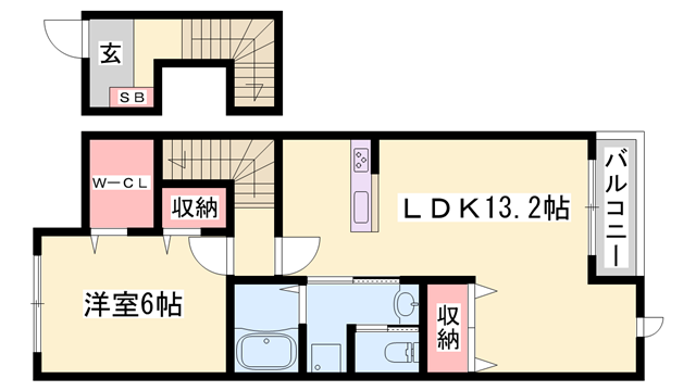 ピーチテラス(1LDK/2階)の間取り写真