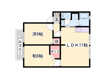 リヴェール大村(2LDK/2階)の間取り写真